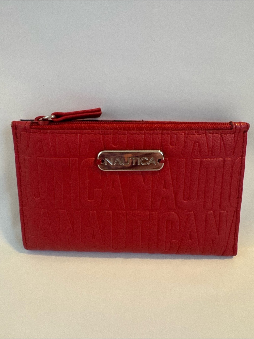 Nautica Bright Red Embossed Zip Wallet